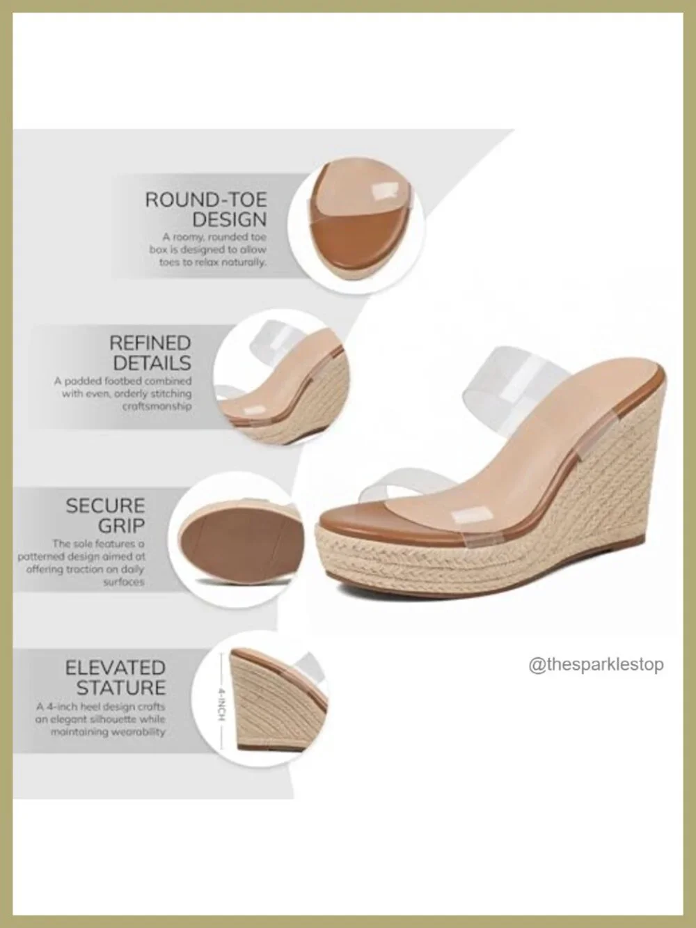 Women's Wedge Sandals Platform Espadrilles Slip-On Clear Straps Non-Slip Comfort